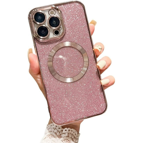 Compatible with iPhone 12 Pro Case Magsafe Glitter,Bling Luxury Cute Flexible Magnetic Phone Case Camera Protection Shockproof Women for iPhone 12 Pro Case 6.1 inch-Pink