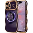 thumbnail image 1 of Compatible with iPhone 12 Pro Case  Ring Stand [Compatible with MagSafe] Cute for Women Girl Plating Wave Curly Love Heart Camera Protection Girly Phone Cover - Dark Purple, 1 of 13