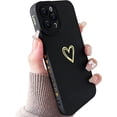 thumbnail image 1 of Compatible with iPhone 12 Pro Case for Women, Bronzing Luxury Heart Phone Case Cute Side Pattern Soft TPU Shockproof Full Camera Lens Protective Cover for iPhone 12 Pro 6.1 Inch - Black, 1 of 14