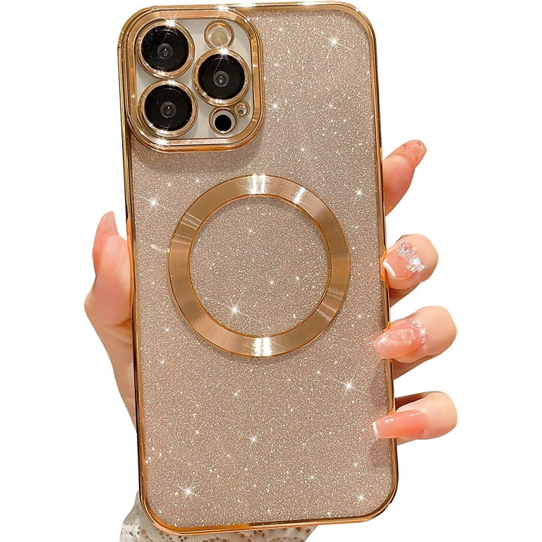 Compatible with iPhone 12 Pro Magnetic Glitter Case, Luxury Plating Cute  Bling Clear Phone Case, Compatible with MagSafe for Women Girls with Camera  Protector Back Cover - Gold 
