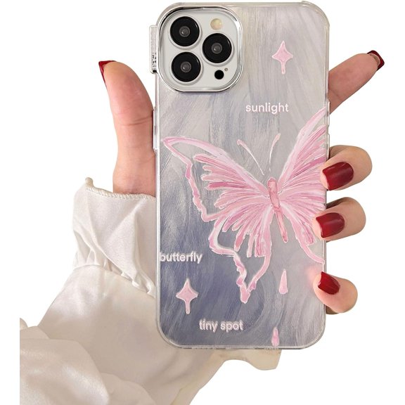 Compatible iPhone 12 Pro Max/13 Pro Max Case, Cute Designed Butterfly Pattern, Sparkling Ripples, Slim Shockproof TPU Case for Women and Girls - Butterfly
