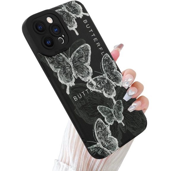 Compatible with iPhone 12 Pro Max 6.7 Inch 2020 Black Silicone Butterfly Case, Soft TPU Anti Bump Silicone Case Cute Butterfly Pattern Design for Female Girls