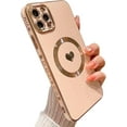 thumbnail image 1 of Compatible for iPhone 12 Pro Max 6.7 Inch Plating Heart Case with Magsafe, TPU Shockproof Cute Case for Women Girl Camera Protection Back Cover for iPhone 12 Pro Max Pink, 1 of 11