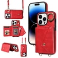 thumbnail image 1 of Compatible with iPhone 12 Pro Max 6.7 inch Wallet Cover, with Crossbody Shoulder Strap and Stand PU Leather Credit Card Holder Cell Accessories Phone Cover for iPhone 12 Pro Max - Red, 1 of 14