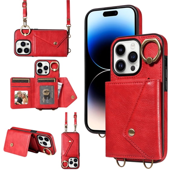 Compatible with iPhone 12 Pro Max 6.7 inch Wallet Cover, with Crossbody Shoulder Strap and Stand PU Leather Credit Card Holder Cell Accessories Phone Cover for iPhone 12 Pro Max - Red