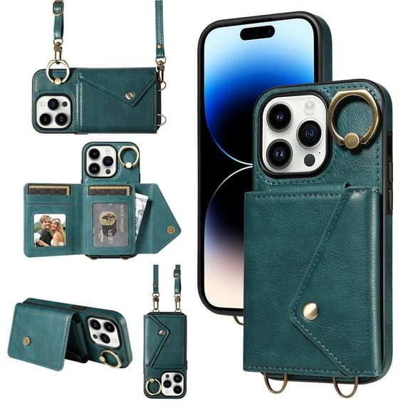 Compatible with iPhone 12 Pro Max 6.7 inch Wallet Cover, with Crossbody Shoulder Strap and Stand PU Leather Credit Card Holder Cell Accessories Phone Cover for iPhone 12 Pro Max - Green