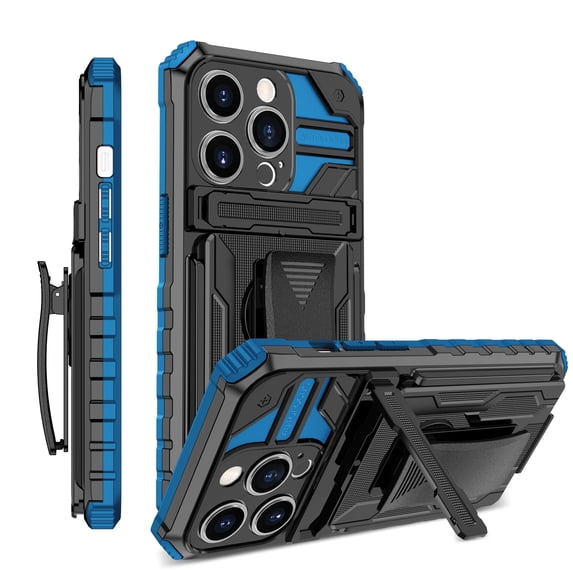 Compatible with iPhone 12 Pro Max Back Case, 360 Rotating Removable Belt Clip & Hidden Kickstand & Hard PC + Soft TPU & Anti-fall & Shock Absorption Phone Case for iPhone 12 Pro Max, Blue
