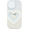 thumbnail image 1 of Compatible with iPhone 12 Pro Max, Beige Blue Cute Sweet Love Heart Camera Mirror Lens Phone Case, Korea 3D Gradient Flip Makeup Mirror Stand Phone Cover for Women Girls, 1 of 6