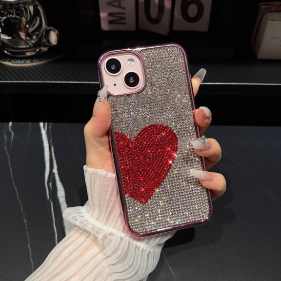 Compatible with iPhone 12 Pro Max Bling Case, Glitter Full Diamond Rhinestone Sparkle Loving Heart Case for Women Girls Girly Aesthetic Luxury Shiny Crystal Slim Soft Bumper Phone Cover, C