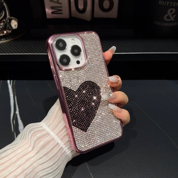 Compatible with iPhone 12 Pro Max Bling Case, Glitter Full Diamond Rhinestone Sparkle Loving Heart Case for Women Girls Girly Aesthetic Luxury Shiny Crystal Slim Soft Bumper Phone Cover, G