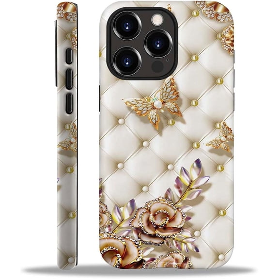 Compatible with iPhone 12 Pro Max Case, [2 in 1 Heavy Duty Shockproof Full Body Rugged] Hard PC+Soft Silicone Drop Protective Cover for iPhone 12 Pro Max 6.7 inch - Diamond Butterfly