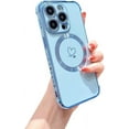 thumbnail image 1 of Compatible with iPhone 12 Pro Max Case 2020, Cute Haert Cover Compatible with MagSafe Case Luxury Plating Design Soft TPU Shockproof Edge Phone Case Compatible with iPhone 12 Pro Max (Blue), 1 of 12