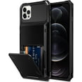 thumbnail image 1 of Compatible with iPhone 12 Pro Max Case 5G Wallet 4-Card ID Slot Credit Card Holder Flip Hidden Pocket Dual Layer Hybrid TPU Bumper Armor Protective Hard Shell Back Cover Black, 1 of 6