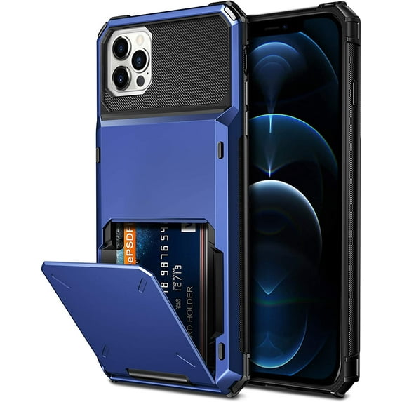 Compatible with iPhone 12 Pro Max Case 5G Wallet 4-Card Slot Credit Card Holder Flip Hidden Pocket Dual Layer Hybrid TPU Bumper Armor Protective Hard Shell Back Cover Navy