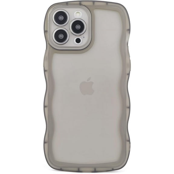 Compatible with iPhone 12 Pro Max Case 6.7" 2020, Cute Kawaii Curly Wave Frame Shape Soft Silicone Shockproof Protective Phone Cover for Women Girls, Clear/Black