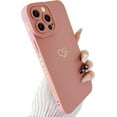 thumbnail image 1 of Compatible with iPhone 12 Pro Max Case (6.7" 2020), Plated Luxury Heart Phone Case Cute Side Pattern Soft TPU Shockproof Full Camera Lens Protective Phone Cases for Women Girls - Pink, 1 of 10