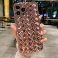 thumbnail image 1 of Compatible with iPhone 12 Pro Max Case-6.7 Inch, Fashion 3D Woven Pattern Plating Phone Case, Grid Printed case for Women Girls Soft Silicone Shockproof Camera Protective Back Cover-Pink, 1 of 12