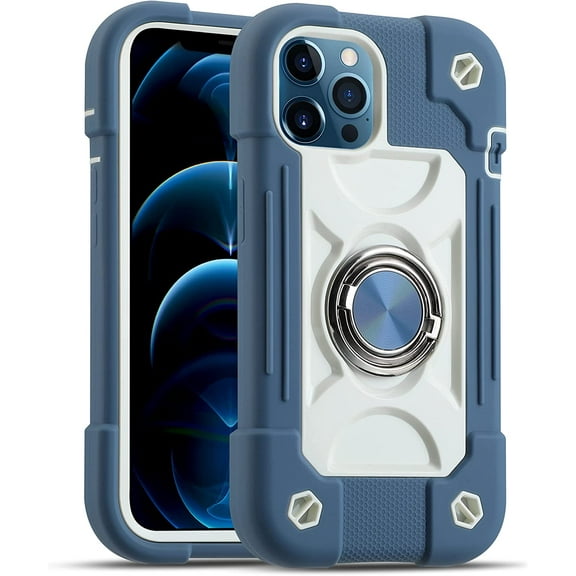 Compatible with iPhone 12 Pro Max Case 6.7 Inch with Ring Stand, Military Grade Drop Protection Full Body Rugged Heavy Duty Case 3 in 1 Protective Cover for iPhone 12 Pro Max. (Blue)