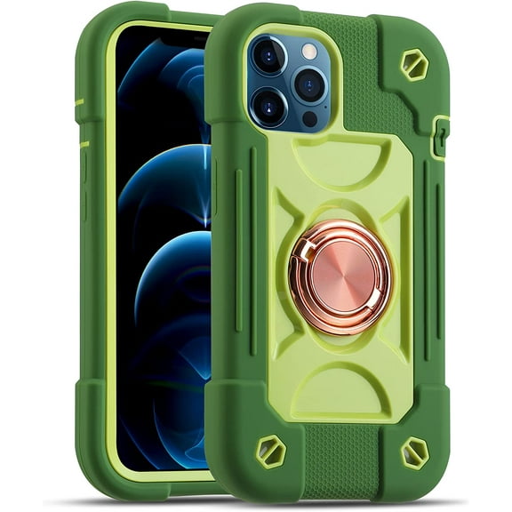 Compatible with iPhone 12 Pro Max Case 6.7 Inch with Ring Stand, Military Grade Drop Protection Full Body Rugged Heavy Duty Case 3 in 1 Protective Cover for iPhone 12 Pro Max. (Avocado)