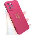 thumbnail image 1 of Compatible with iPhone 12 Pro Max Case 6.7", Slim Soft Silicone Cute Plated Heart Pattern Full Camera Protection Shockproof Phone Case for Women Girls (Wine Red), 1 of 7