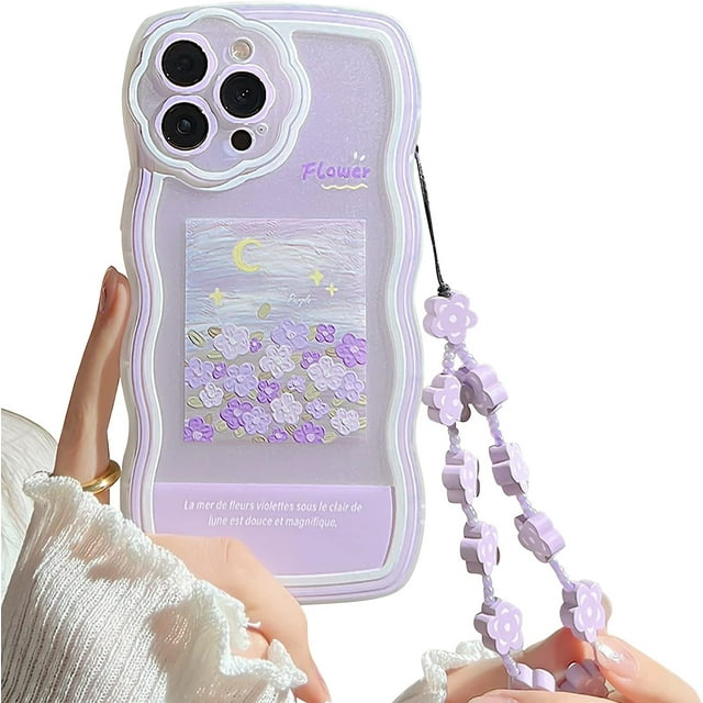 Compatible for iPhone 12 Pro Max Case with Chain Oil Painting Purple