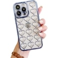thumbnail image 1 of Compatible with iPhone 12 Pro Max Case Clear Cute 3D Plating Heart Cover Camera Protection Shockproof Phone Case for Women Girls Design for iPhone 12 Pro Max-Blue, 1 of 10