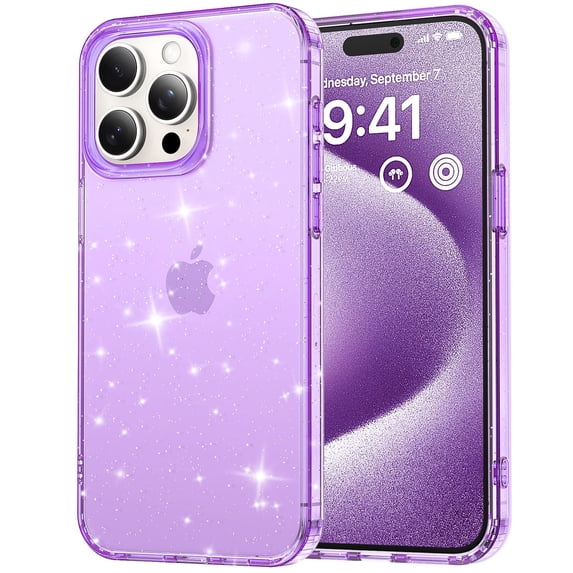 Compatible with iPhone 12 Pro Max Case Clear Glitter, Anti-Yellow Shockproof Protective Phone Case, Ultra Slim Transparent Anti-Scratch TPU Bumper Cover for iPhone 12 Pro Max, Purple