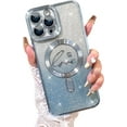 thumbnail image 1 of Compatible with iPhone 12 Pro Max Case,Compatible with MagSafe Love Heart Plating Camera Protection Clear Phone Case,  Glitter for Women Girls Shockproof Back Bumper 6.7"-Blue, 1 of 11