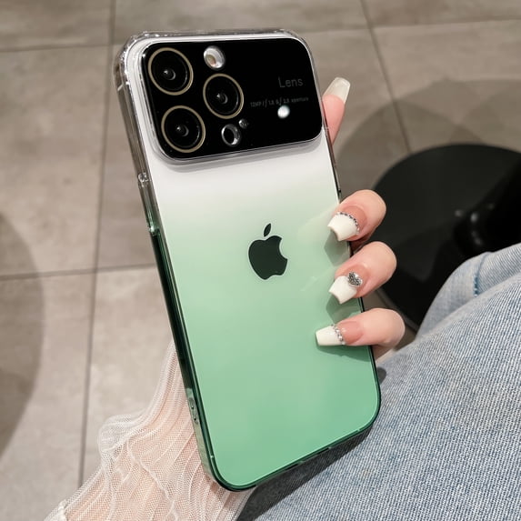 Compatible with iPhone 12 Pro Max Case Cute Clear Visible Logo Luxury Case for Women Girls, Gradient Slim TPU Shockproof with Lens Protector Cover for iPhone 12 Pro Max 6.7 inch,Green
