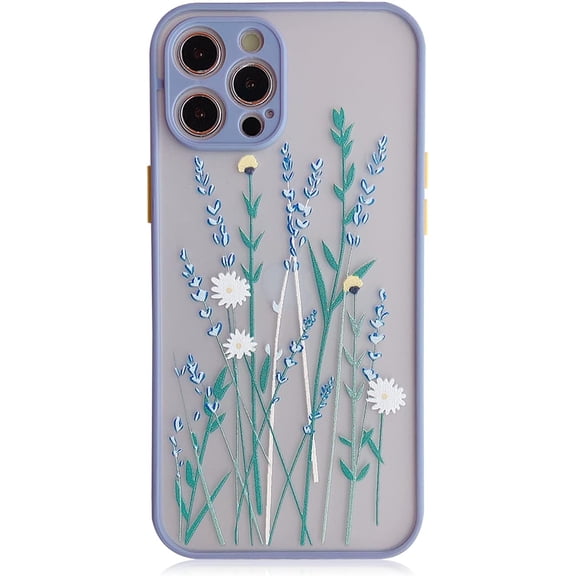 Compatible with iPhone 12 Pro Max Case Cute Protective for Women Girly Clear Flowers Pattern Frosted PC Back Floral Soft TPU Bumper Silicone Slim Phone Case for iPhone 12 Pro Max Purple Gray