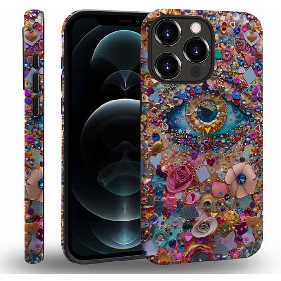 Compatible with iPhone 12 Pro Max Case, Evil Eye Charm Case Soft TPU + Hard PC 2-in-1, Anti-Scratch Soft TPU Shockproof Unique Protective Cover Pattern Design
