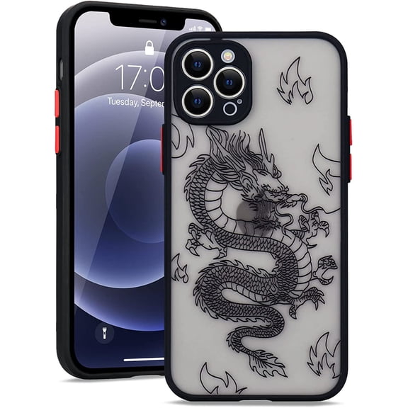 Compatible with iPhone 12 Pro Max Case Fashion Cool Dragon Animal 3D Pattern Design Frosted PC Back Soft TPU Bumper Shockproof Protective Case Cover for iPhone 12 Pro Max, Black
