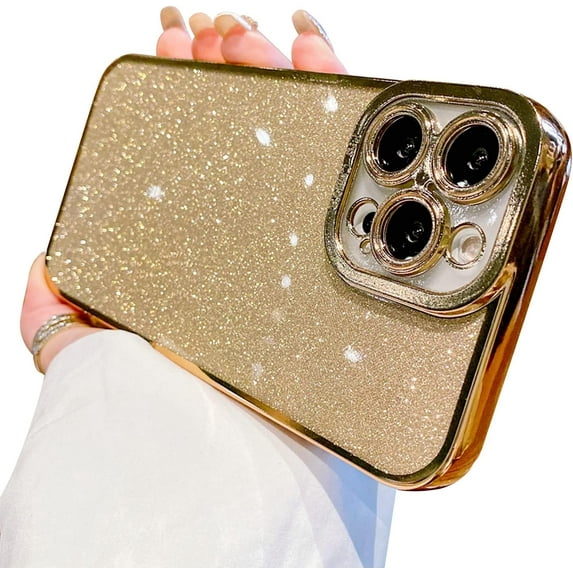 Compatible with iPhone 12 Pro Max Case Glitter Luxury Cute Flexible Plating Cover Camera Protection Shockproof Phone Case for Women Girl Men Design for iPhone 12 Pro Max 6.7'' Gold