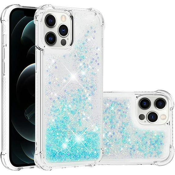 Compatible with iPhone 12 Pro Max Case Glitter Luxury Cute Love Liquid Quicksand Clear Soft TPU Girls Women Stylish Bumper Shockproof Protective Case for iPhone 12 Pro Max Star Blue YB