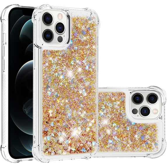 Compatible with iPhone 12 Pro Max Case Glitter Luxury Cute Love Liquid Quicksand Clear Soft TPU Girls Women Stylish Bumper Shockproof Protective Case for iPhone 12 Pro Max Golden YB