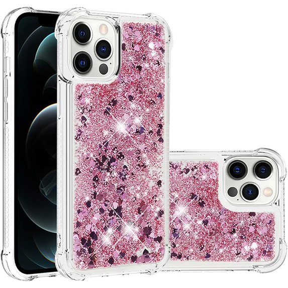 Compatible with iPhone 12 Pro Max Case Glitter Luxury Cute Love Liquid Quicksand Clear Soft TPU Girls Women Stylish Bumper Shockproof Protective Case for iPhone 12 Pro Max Rose Gold YB
