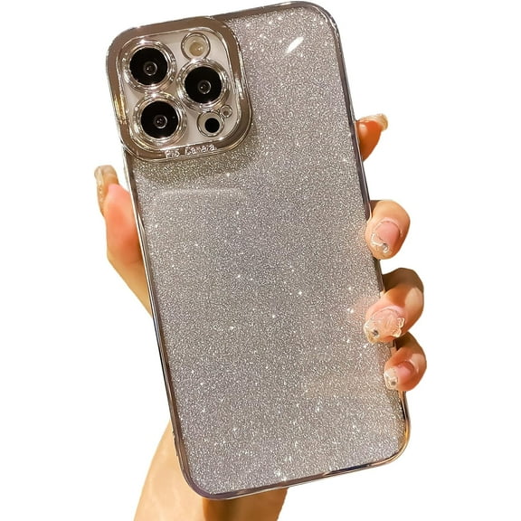 Compatible with iPhone 12 Pro Max Case Glitter,Luxury Plating Bling Sparkly Shiny Clear Case Camera Protection Design for Women Girly Soft Cover,Silver,6.7 Inch