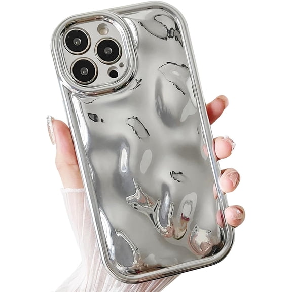 Compatible with iPhone 12 Pro Max Case,Luxury Electroplated Glitter Designer Case, Bling 3D Wave Silver Chrome Pattern,Soft Silicone Shockproof Camera Protective Back Cover for Women Girls