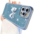 thumbnail image 1 of Compatible with iPhone 12 Pro Max Case Luxury Shiny Plating Cute 3D Bow Tie Butterfly Pattern Glitter Cover Shockproof Camera Protection Bling Case for iPhone 12 Pro Max Women Girls-Blue, 1 of 13