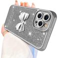 thumbnail image 1 of Compatible with iPhone 12 Pro Max Case Luxury Shiny Plating Cute 3D Bow Tie Butterfly Pattern Glitter Cover Shockproof Camera Protection Bling Case for iPhone 12 Pro Max Women Girls-Sliver, 1 of 13