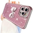thumbnail image 1 of Compatible with iPhone 12 Pro Max Case Luxury Shiny Plating Cute 3D Bow Tie Butterfly Pattern Glitter Cover Shockproof Camera Protection Bling Case for iPhone 12 Pro Max Women Girls-Pink, 1 of 7