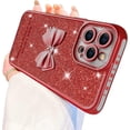 thumbnail image 1 of Compatible with iPhone 12 Pro Max Case Luxury Shiny Plating Cute 3D Bow Tie Butterfly Pattern Glitter Cover Shockproof Camera Protection Bling Case for iPhone 12 Pro Max Women Girls-Red, 1 of 13