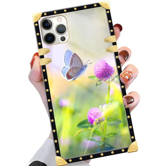 Compatible with iPhone 12 Pro Max Case, Luxury Soft TPU & Hard PC Back for Girls Women, Shockproof Protective Phone Cover for iPhone 12 Pro Max, Butterfly Flowers