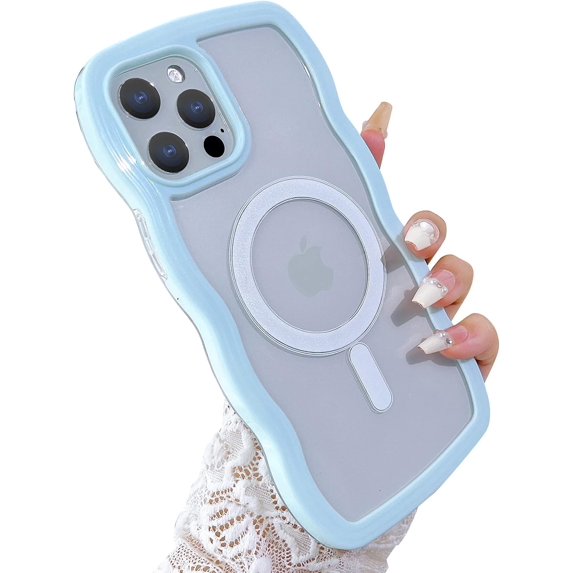Compatible for iPhone 12 Pro Max Case with Magsafe, Wave Magnetic Phone Case Cute Water Ripple Candy Colors Frame Shockproof for iPhone 12 Pro Max Phone Case for Women 6.7 Inch - Light Blue