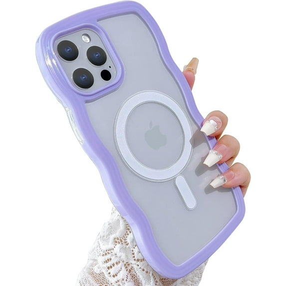 Compatible for iPhone 12 Pro Max Case with Magsafe, Wave Magnetic Phone Case Cute Water Ripple Candy Colors Frame Shockproof for iPhone 12 Pro Max Phone Case for Women 6.7 Inch - Purple