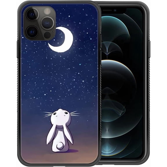 Compatible with iPhone 12 Pro Max Case,Pattern Design Hard PC Back Cover Non-Slip Soft TPU Protective Case for iPhone 12 Pro Max for Women 6.7inch-Moon Rabbit
