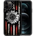 thumbnail image 1 of Compatible with iPhone 12 Pro Max Case, Pattern Design Hard PC Back Cover Non-Slip Soft TPU Protective Case for iPhone 12 Pro Max for Women 6.7inch-Retro Sunflower Flag, 1 of 5