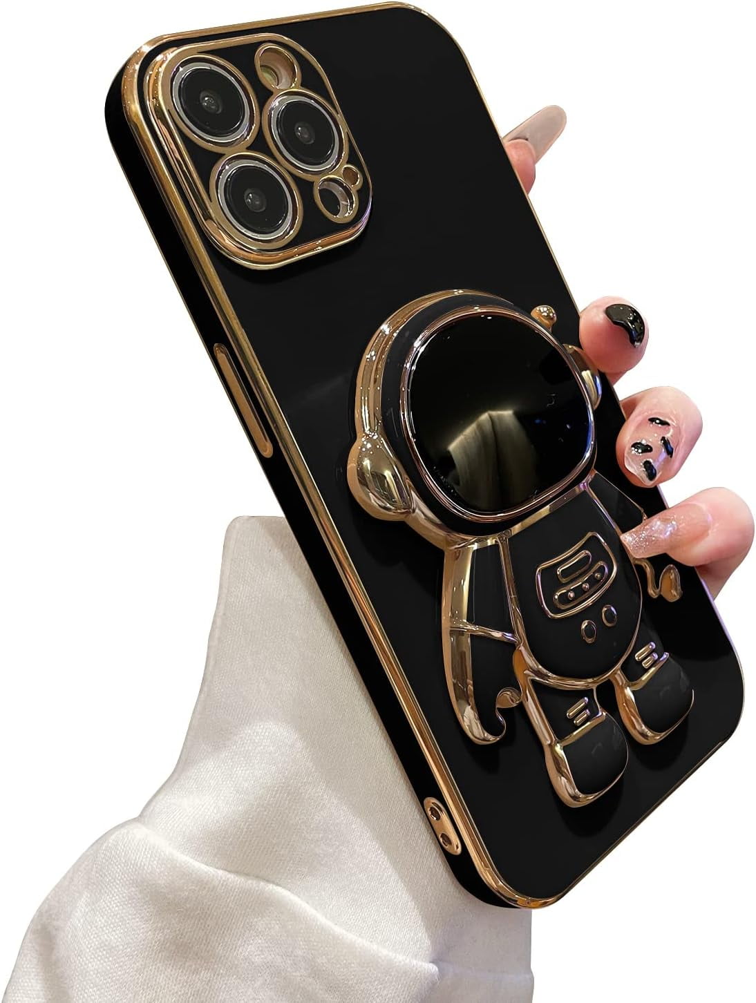 Compatible with iPhone 12 Pro Max Case Plating Astronaut Kickstand Cute