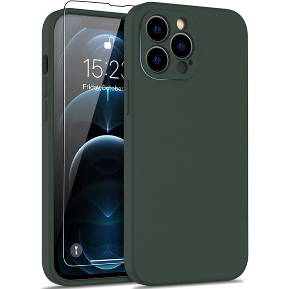 Designed for iPhone 12 Pro Max Case with Screen Protector,Complete Protection with Enhanced Camera Lens Cover,Soft Silicone Protective Phone Case for iPhone 12 Pro Max 6.7",Army Green