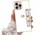 thumbnail image 1 of Compatible with iPhone 12 Pro Max Case with Strap Women Girls, Cute Luxury Gold Heart Pattern, Soft TPU Shockproof Loop Plating Protective Square Case Cover for iPhone 12 Pro Max 6.7 in-White, 1 of 6
